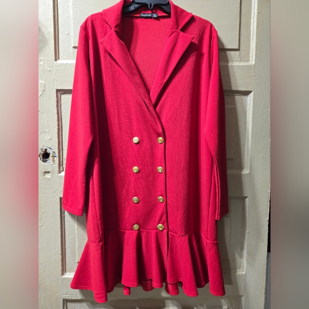 Boohoo Red Pleated Mini Blazer Dress Size: 14